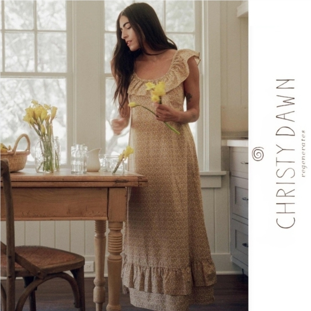 Christy Dawn Cream Floral Maxi Dress with Ruffle Collar - Picture 2 of 12